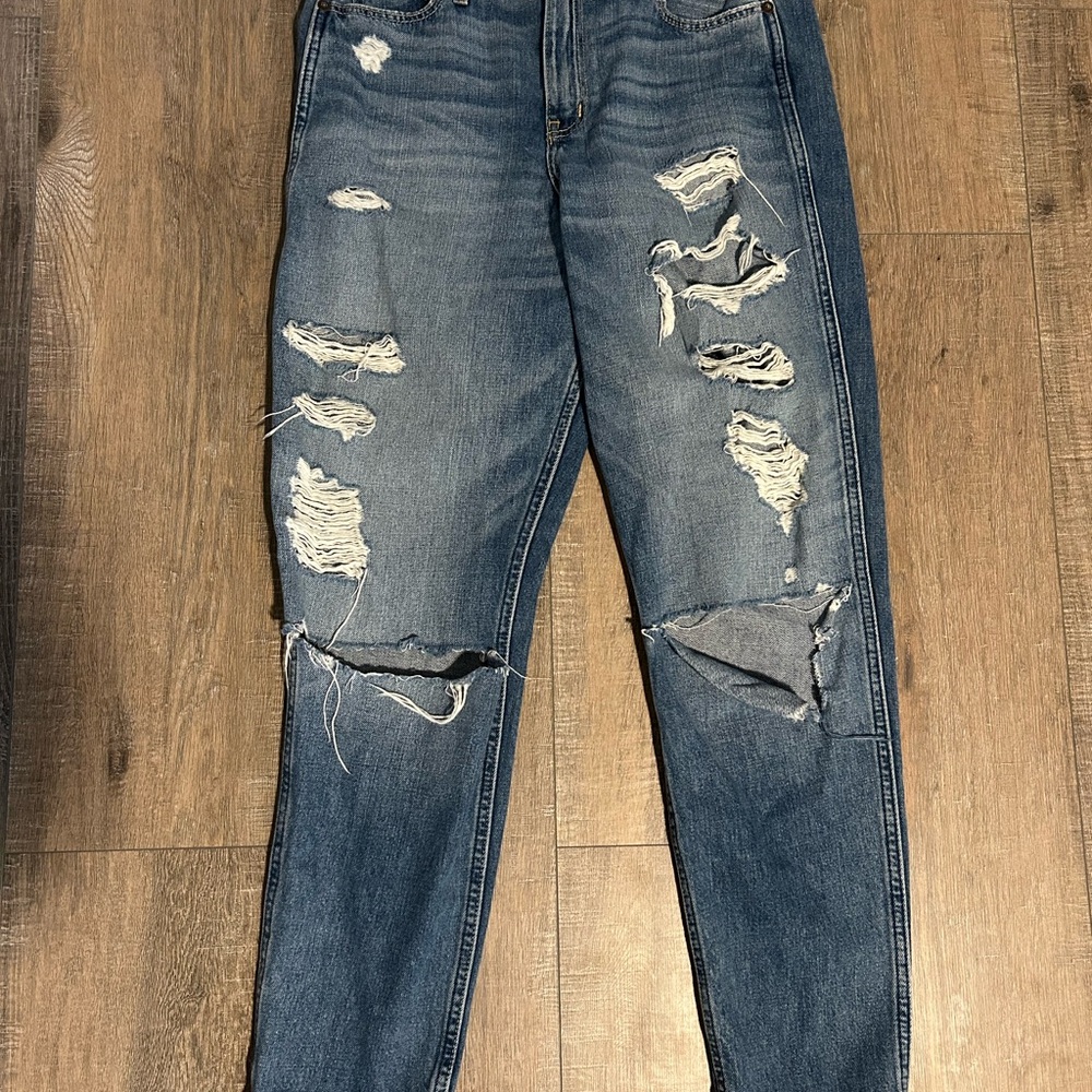 Abercrombie & Fitch Distressed Straight Leg Jeans - Blue